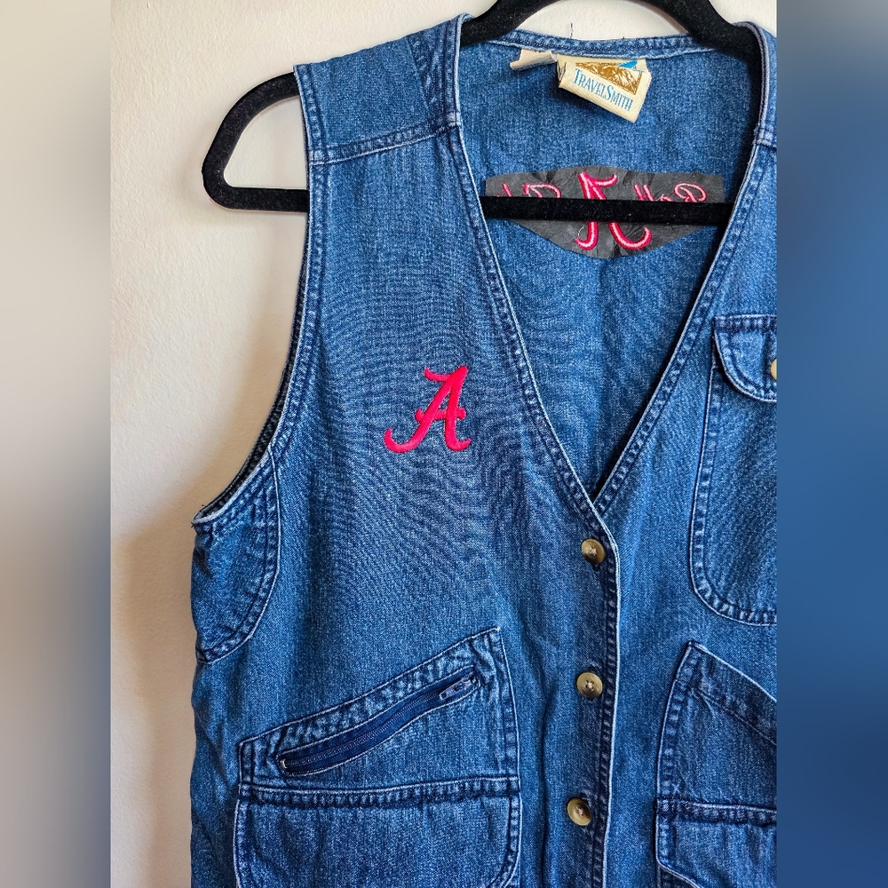 Vintage Alabama Roll Tide Denim Football Vest - Picture 3 of 6